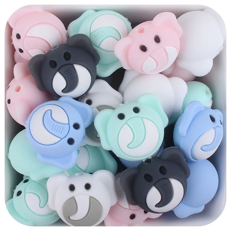 Kissteether-Cuentas de dentici&oacute;n de elefante sin BPA para beb&eacute;, accesorios de juguete para mordedor de grado alimenticio, 5 uds.-3