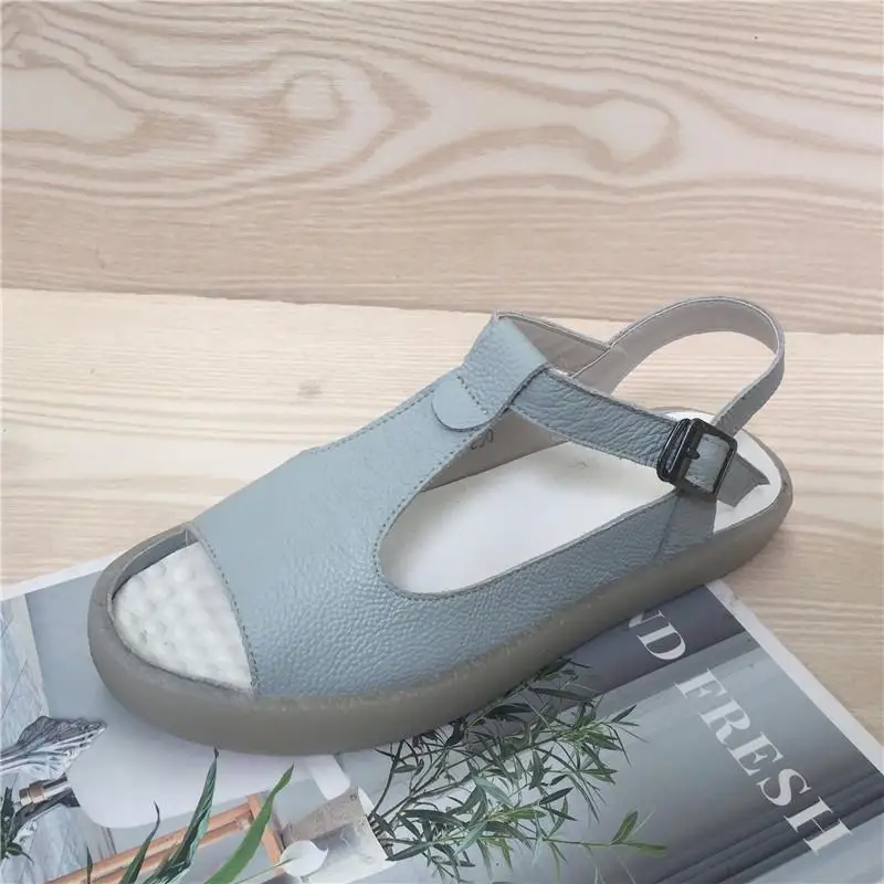 Careaymade/женские сандалии для отдыха, большие размеры Новые летние пляжные туфли для отдыха с открытым носком женская обувь из натуральной кожи с застежкой - Цвет: Blue
