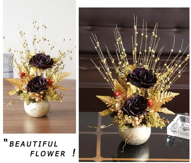 

EUROPEAN VINTAGE CERAMIC VASE+SIMULATION FLOWER SET ORNAMENTS HOME LIVINGROOM COFFEE TABLE FIGURINES CRAFTS OFFICE DECORATION