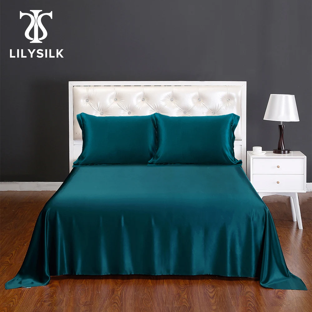 

LILYSILK 3pcs Bedding Set 100 Mulberry Silk Luxury Queen King Flat Sheet Oxford Pillowcases 19 Momme Seamless Free Shipping