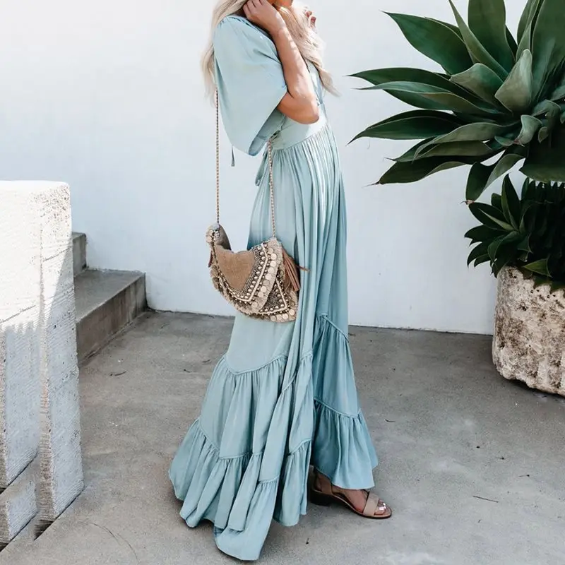 ТРАПЕЦИЕВИДНОЕ ПЛАТЬЕ макси женское винтажное богемное Летнее Длинное Платье с