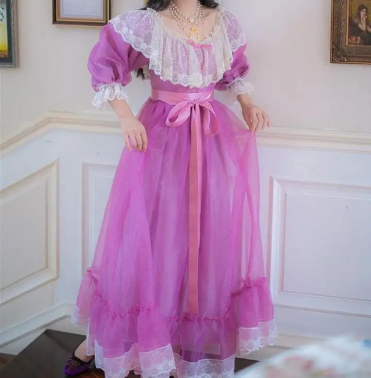 

Фиолетовое платье для фотосъемки в стиле "Лолита", кружевное платье из органзы с оборками в викторианском стиле, длинное платье в литературном ретро-стиле, волшебное платье MAGOGO