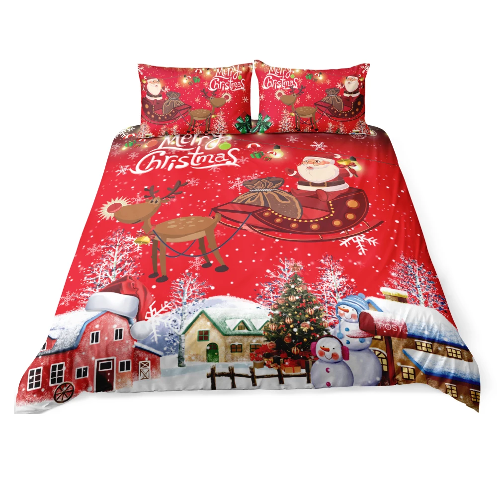 Рождественский Комплект постельного белья красный Санта Клаус снегоход