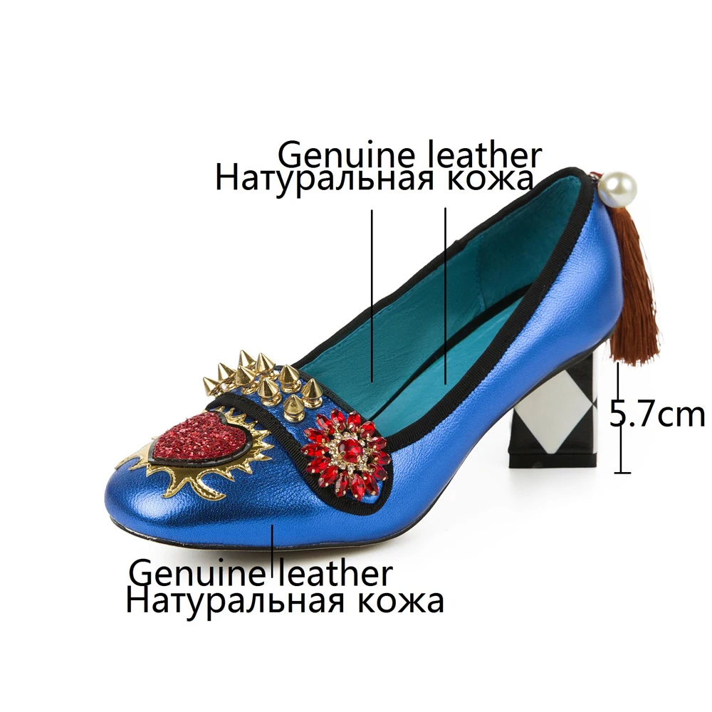 Модные женские 100% кожаные туфли на каблуке Комфортные со стразами весну и лето