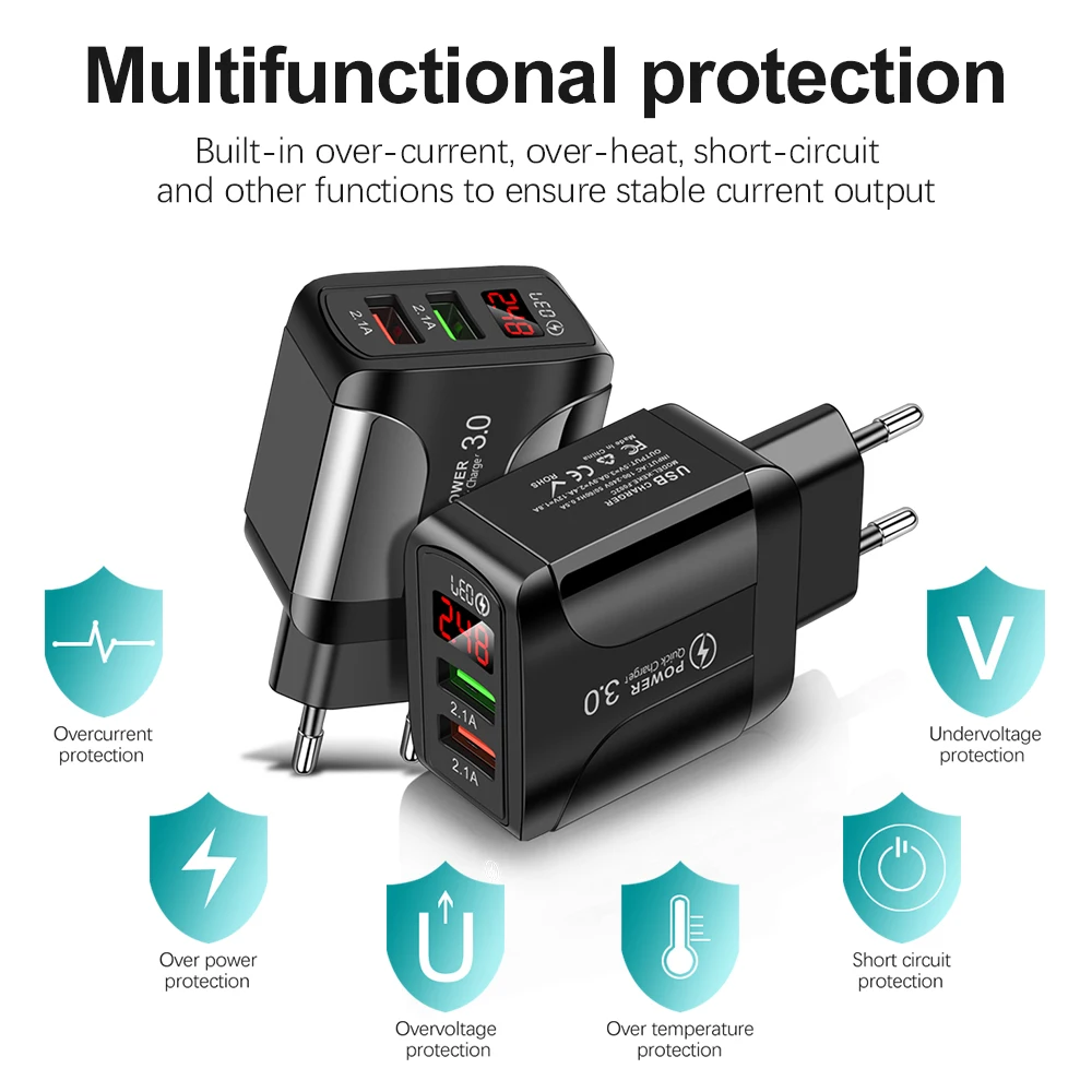 

Dual USB Charger for iPhone Samsung Xiaomi Digital Display Total Max 3.1A Fast Charging Tablet Mobile Phone Charger EU US UK