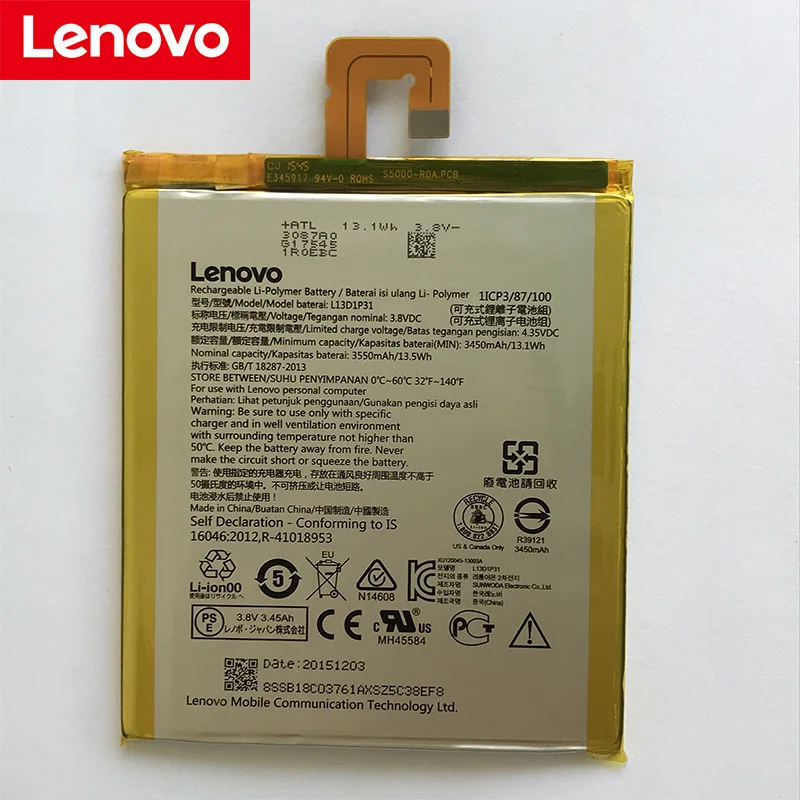 Lenovo 3550 мА/ч, L13D1P31 Батарея для lenovo Pad A3500 S5000 S5000-H tab 2 A7 A7-30 A7-10F A7-20F+ номер для отслеживания