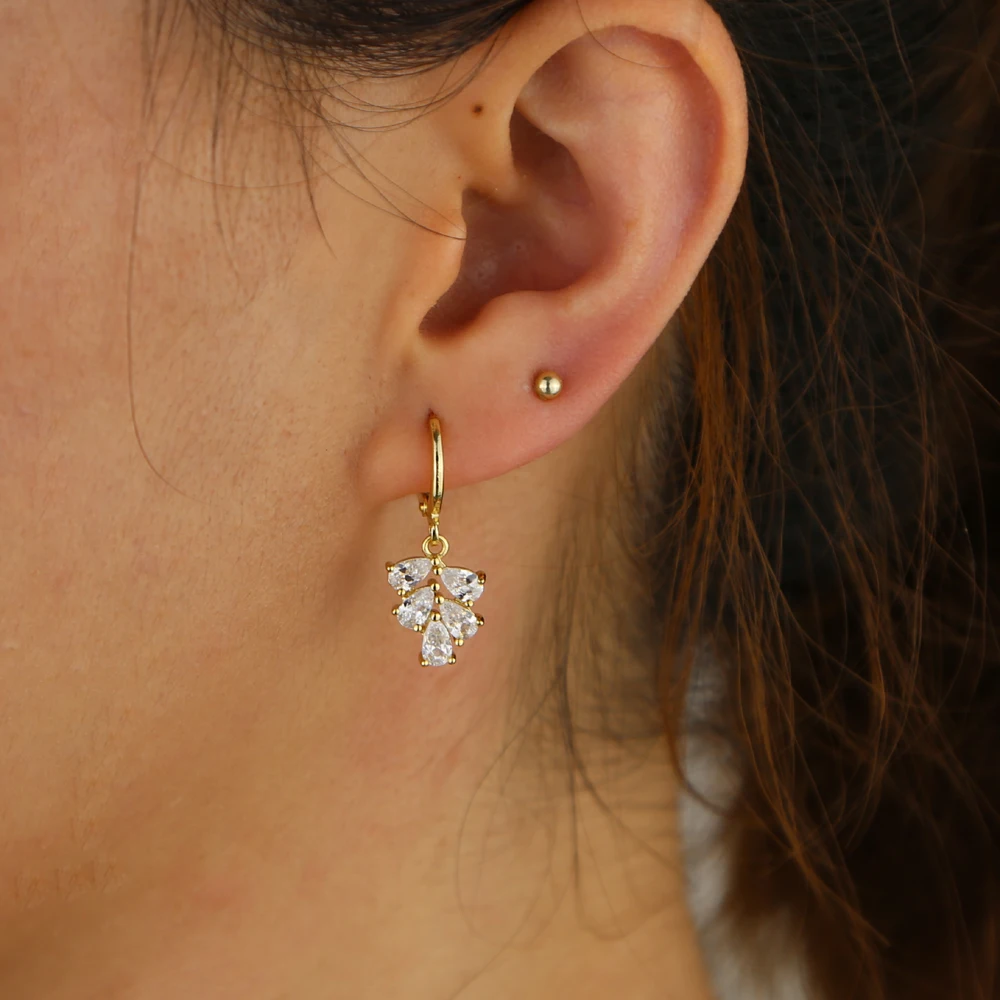 Shinny Water Drop red green CZ Zirconia Leaf Hook Dangle Earrings For Women Fashion Anniversary Bridal Wedding Jewelry | Украшения и