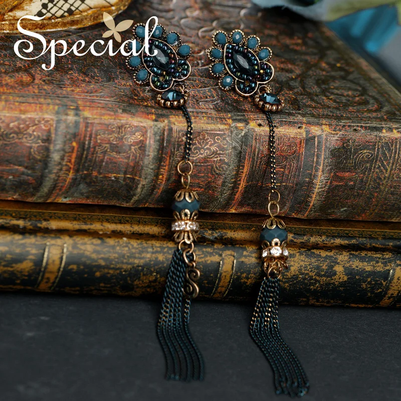 Специальные Новые Модные серьги с кисточками длинные капли стразы клипсы