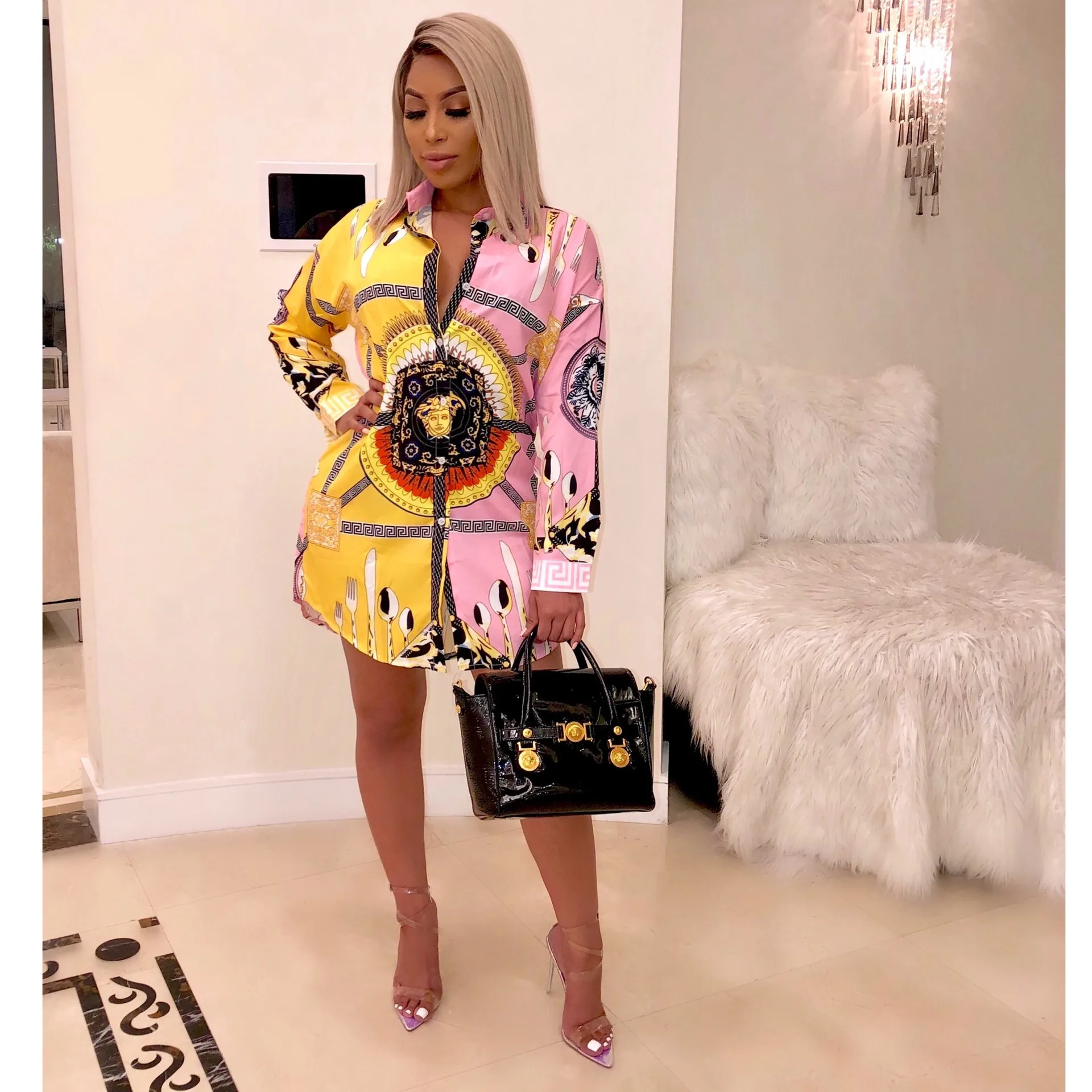 Рубашка женская длинная офисная с длинным рукавом Деловая блузка винтажным