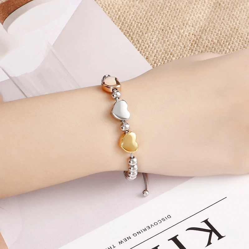 

Elegant Cute Heart Charm Steel Beads Bracelet For Girls Women