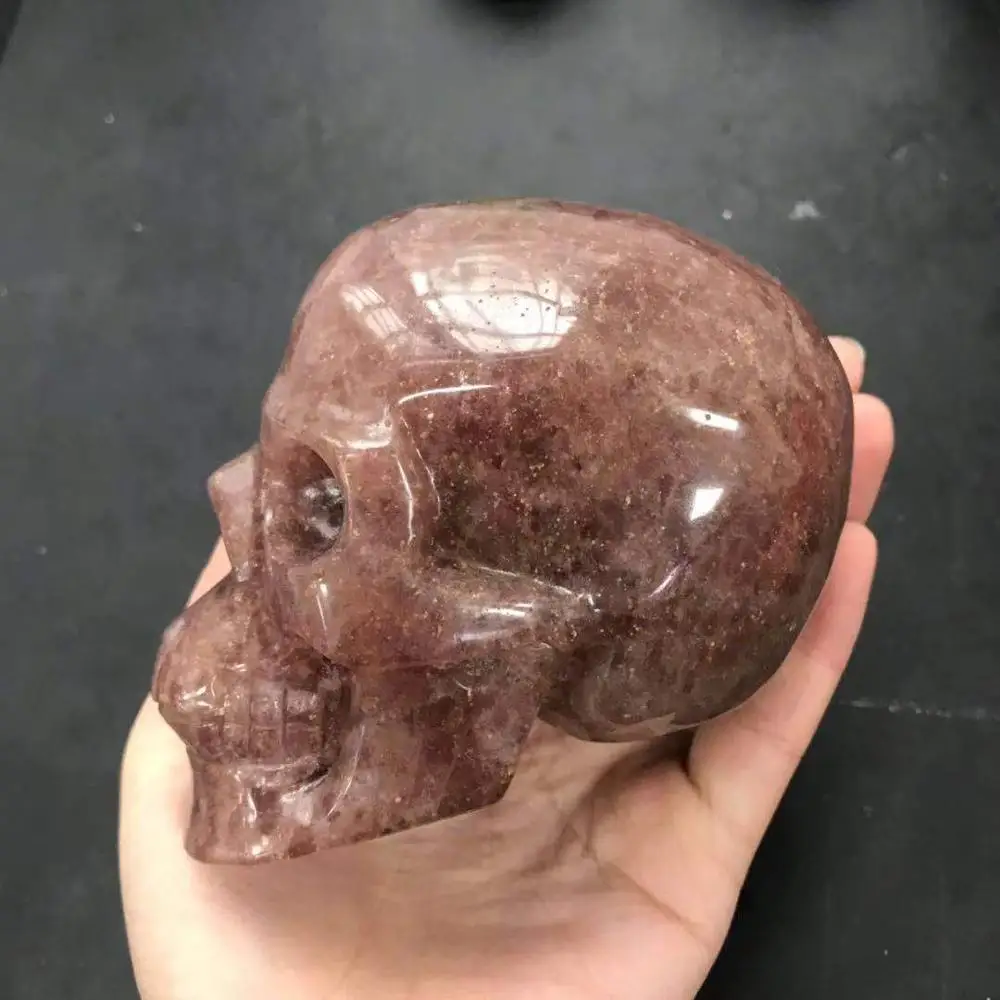 Кристалл череп натуральная клубника кварц ручной резной для рождества фэн шуй