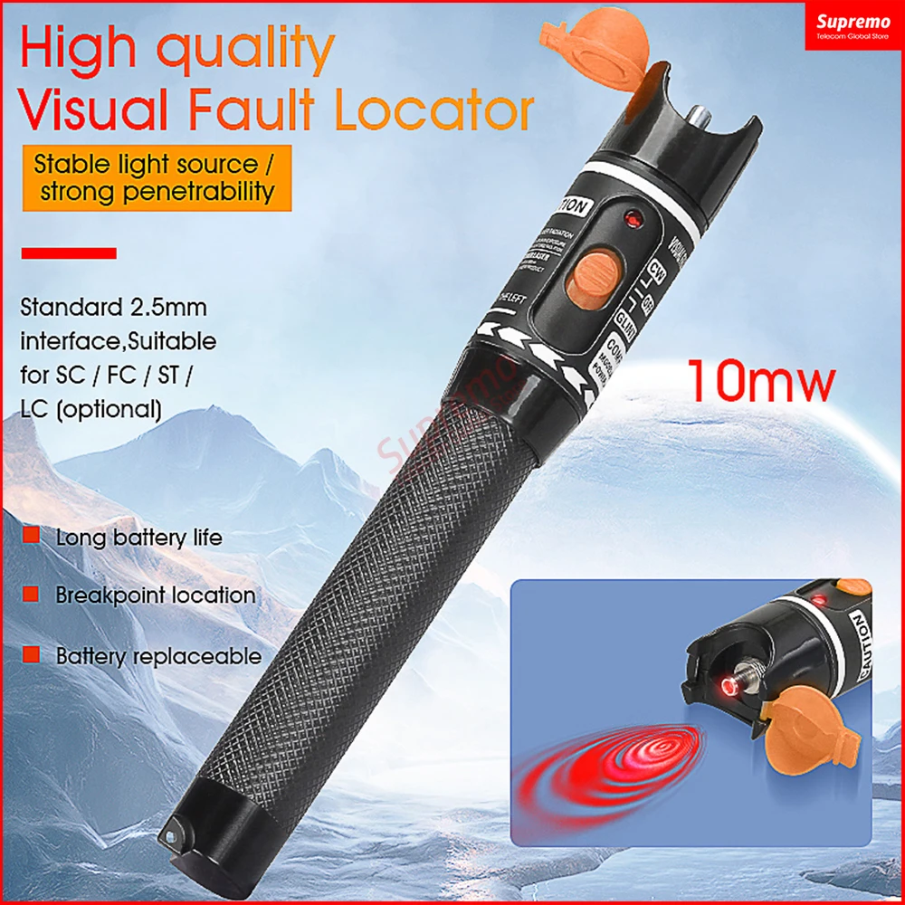 Визуальный дефектоскоп VFL, красный лазер, 10 мВт, красная ручка 2021, диапазон 10-50 км, VFL AUA, 10 км, 10 мВт, новый дизайн Тестер Волоконно-Оптического Кабеля