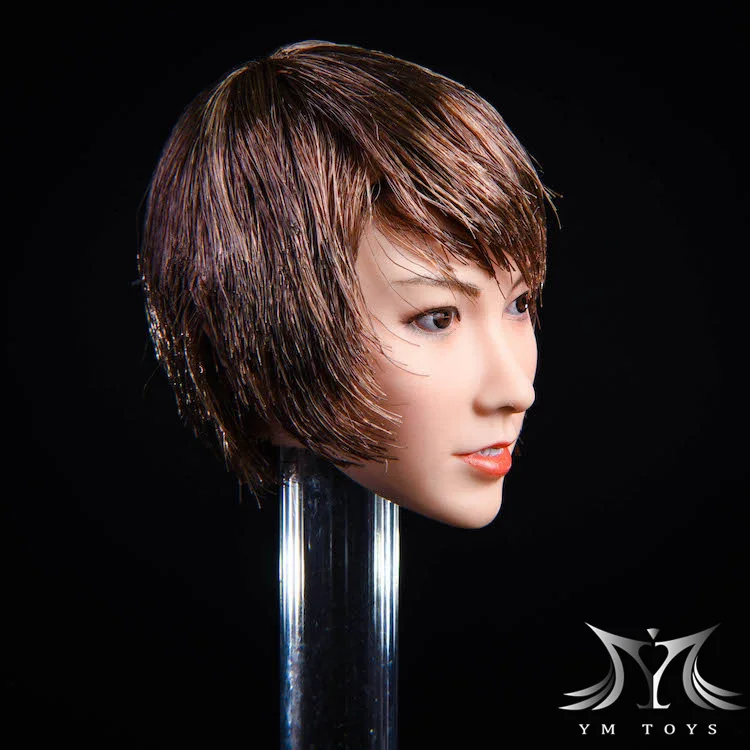 Масштаб 1/6 Qian короткие волосы азиатская красивая голова резьба длинные вьющиеся