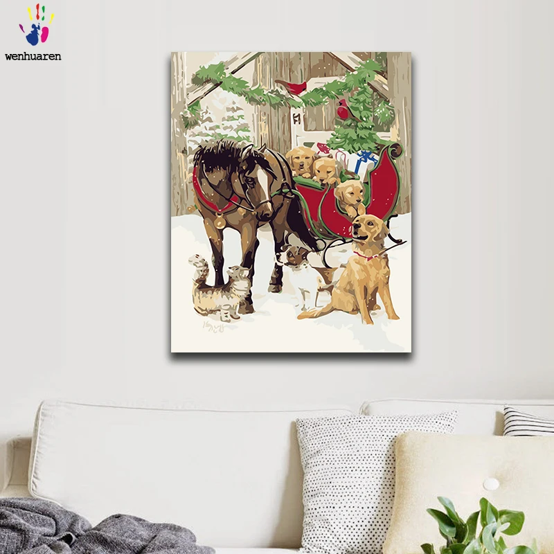 Diy краски по номерам картина живопись с комплектами животное лошадь утка собака