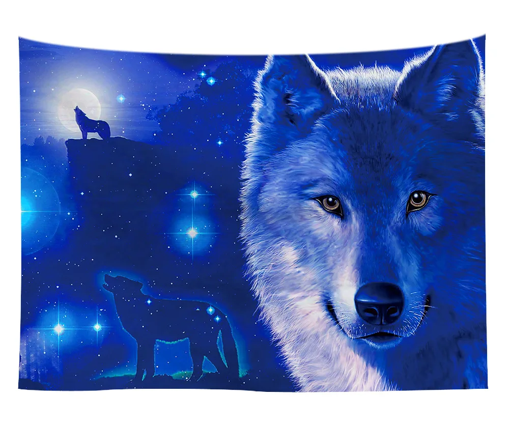 

Colorful Oil Painting Wolf Tapestry Headboard Wall Art Bedspread Dorm Tapestry for Living Room Bedroom Home Decor Home Decor