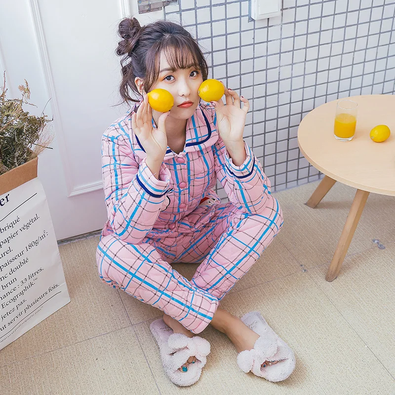 Зимние женские пижамные комплекты хлопковая стеганая одежда для сна штаны