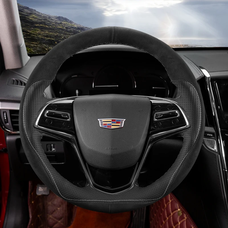 

Кожаный чехол на руль для салона автомобиля, сделай сам, для Cadillac ATSL XT6 SRX XTS CT6 xt5 xt4 CT5, автомобильные аксессуары, на заказ замшевый