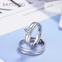 bayttling silver color exquisite glossy crown zircon open ring for woman man fashion wedding couple ring jewelry
