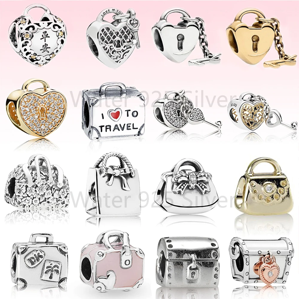 

Новинка 2021, серебро 925 пробы, ярко-розовый Дорожный чемодан с ключами к моему сердцу, браслет, ювелирные изделия, бесплатная доставка