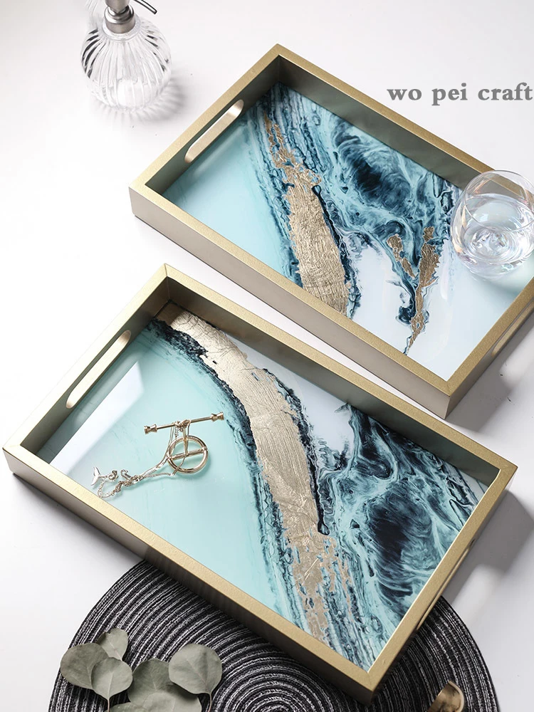 

Nordic Wooden Storage Tray Fruit Food Teacup Home Mirrored Trays Storage Box Skincare Jewelry Necklace Display Tray Home Decor