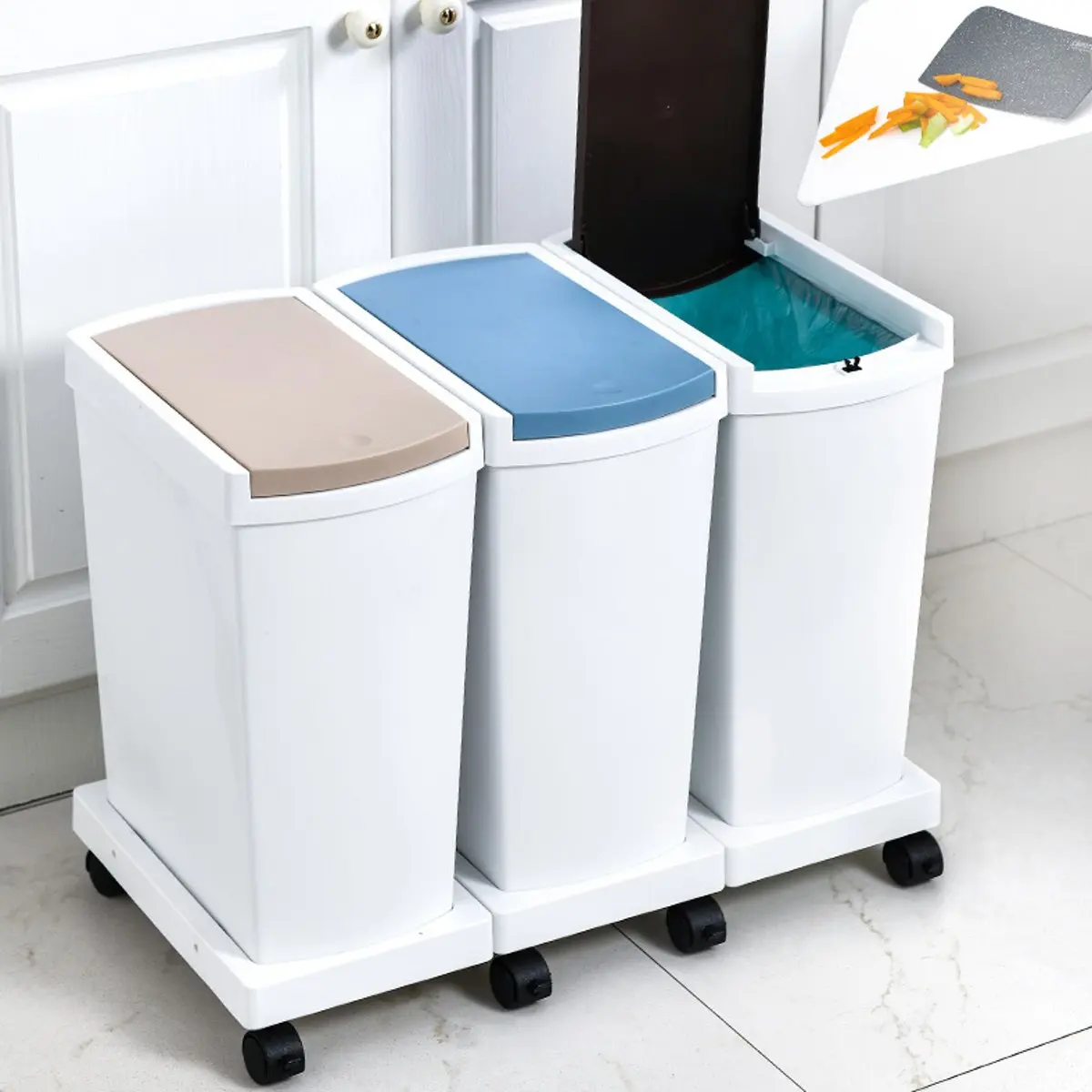 

Kitchen Sorting Waste Bin Home Corner Garbage Bucket Floor Standing Space Saving Wet Dry Sorted Trash Can With Wheels 15L