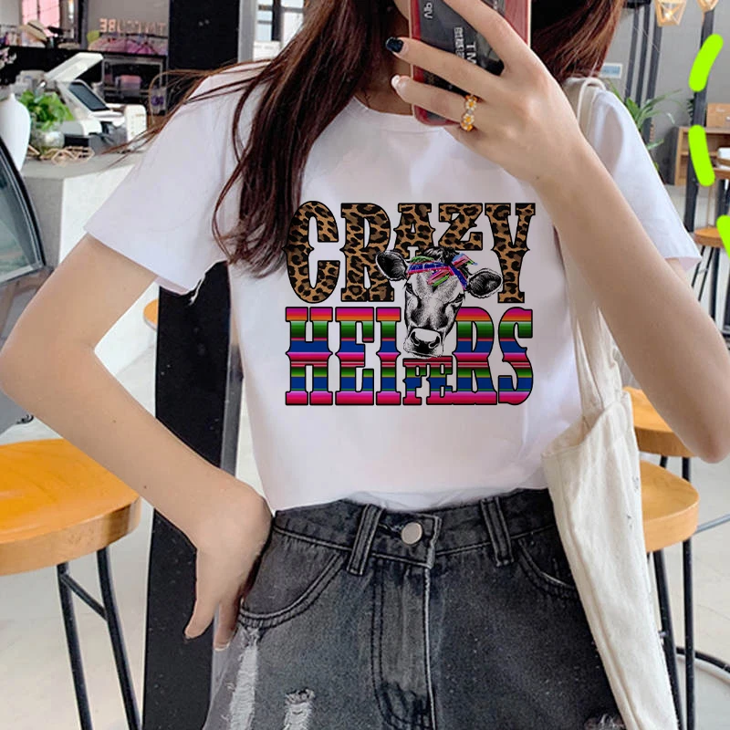 

Cartoon Cows Print Ladies T-shirt Short Sleeve Harajuku Graphic T-shirt Fashion Grunge T-shirt Women Cute Top Tees