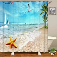 3d printing seaside beach seagull scenery bathroom shower curtain polyester waterproof home decoration curtain with hook