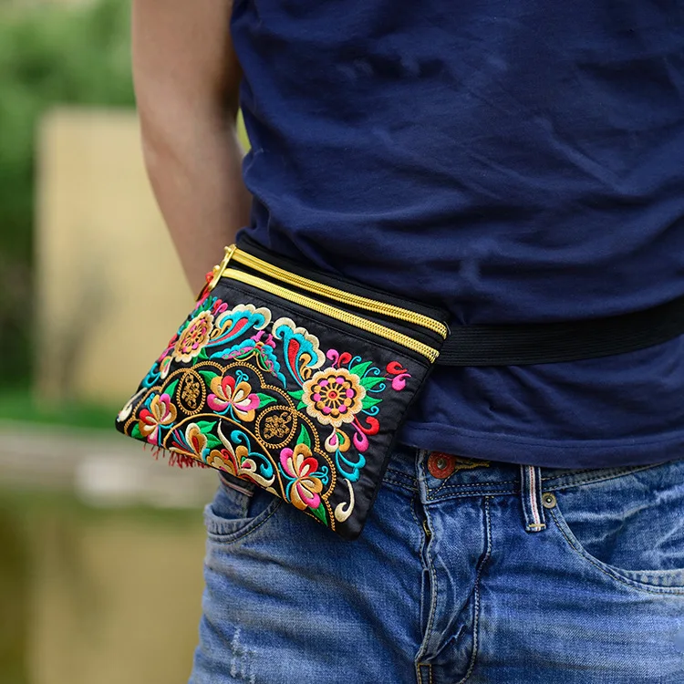 Брендовые женские сумки с вышивкой холщовые поясные в национальном стиле