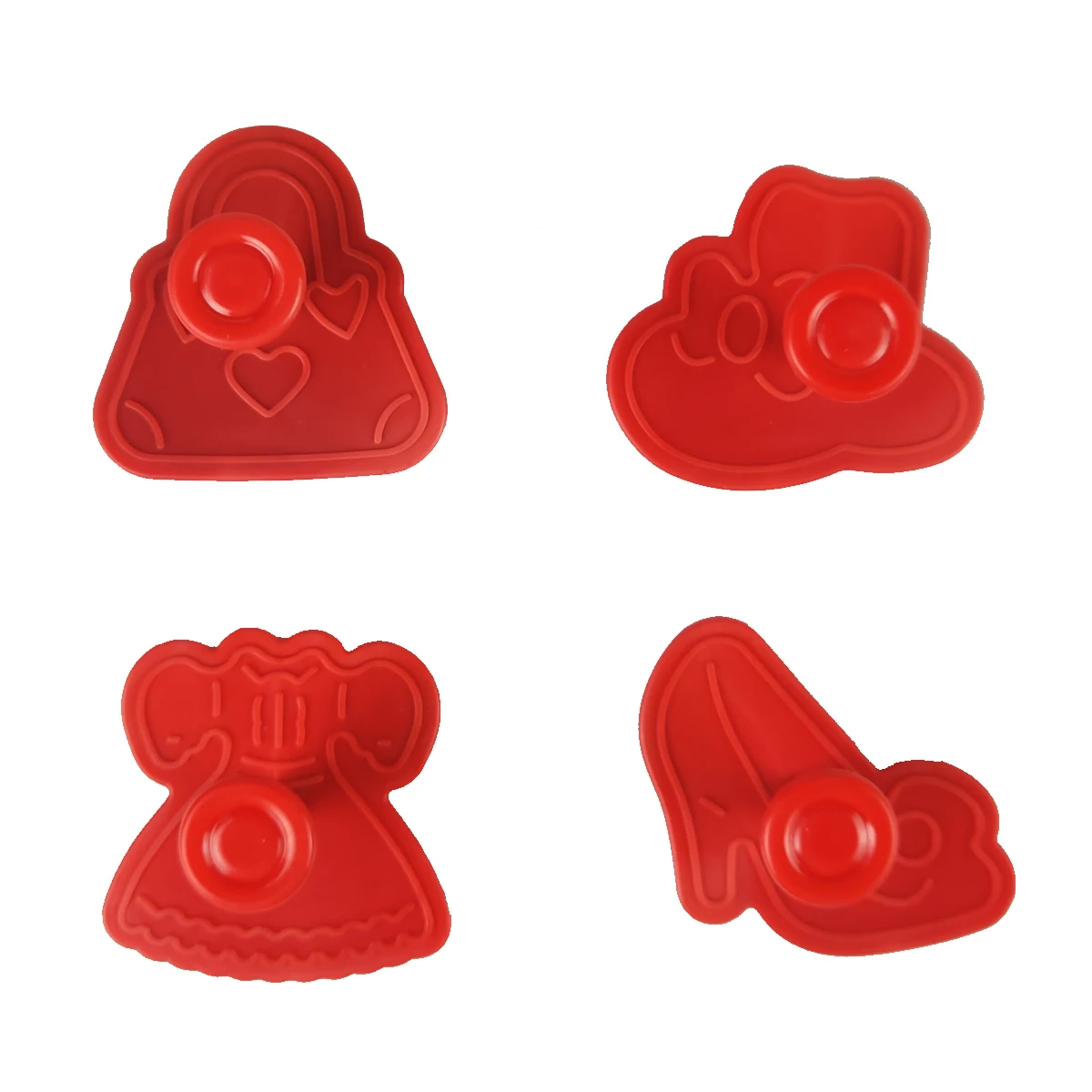 

4Pcs Fashion Girls Skirt Handbag Plastic Cookie Cutter Plunger Fondant Sugar Craft Chocolate Biscuits Mold Cake Decorating Tools