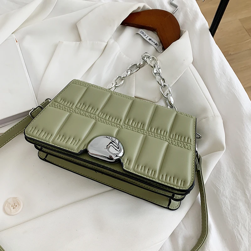 

Soft Waterproof Leather Chain Shoulder Crossbody Bags for Women 2021 Casual Handbags Concise Ladies Small Square Bag Sac A Main