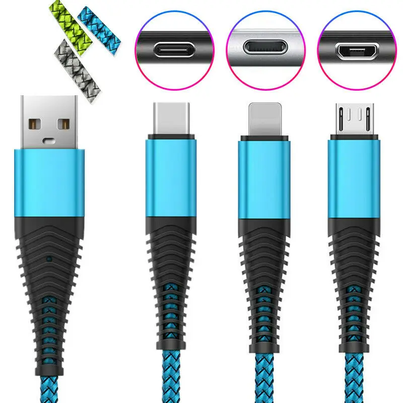 Braided 1M~3M Fast Charging Data Sync Cable For Type C Micro USB And Apple | Мобильные телефоны и аксессуары