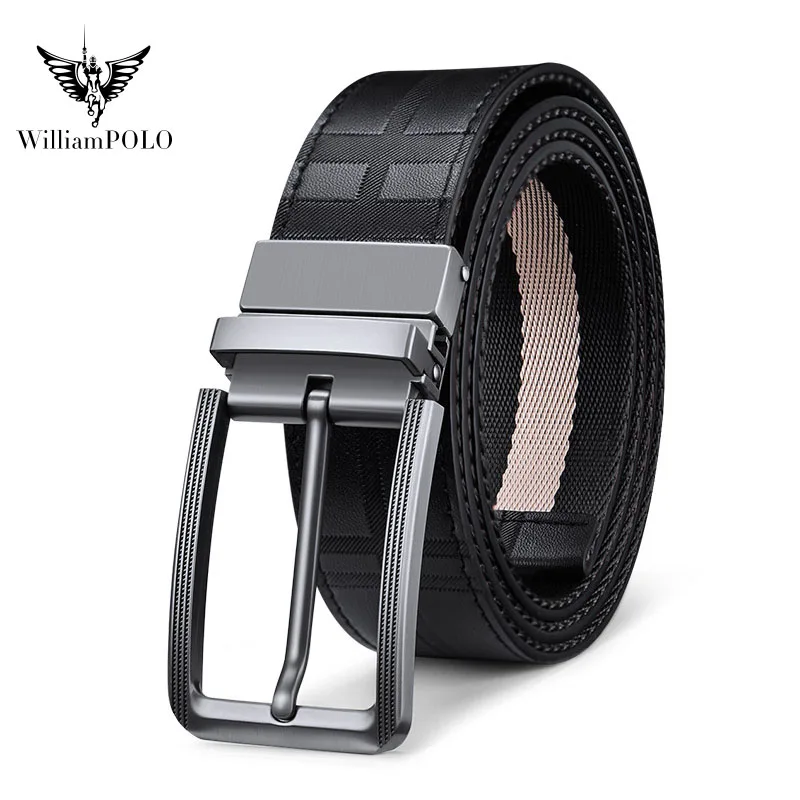 WILLIAMPOLO new belts men's buckle jeans belts double-sided canvas cowhide temperament belt