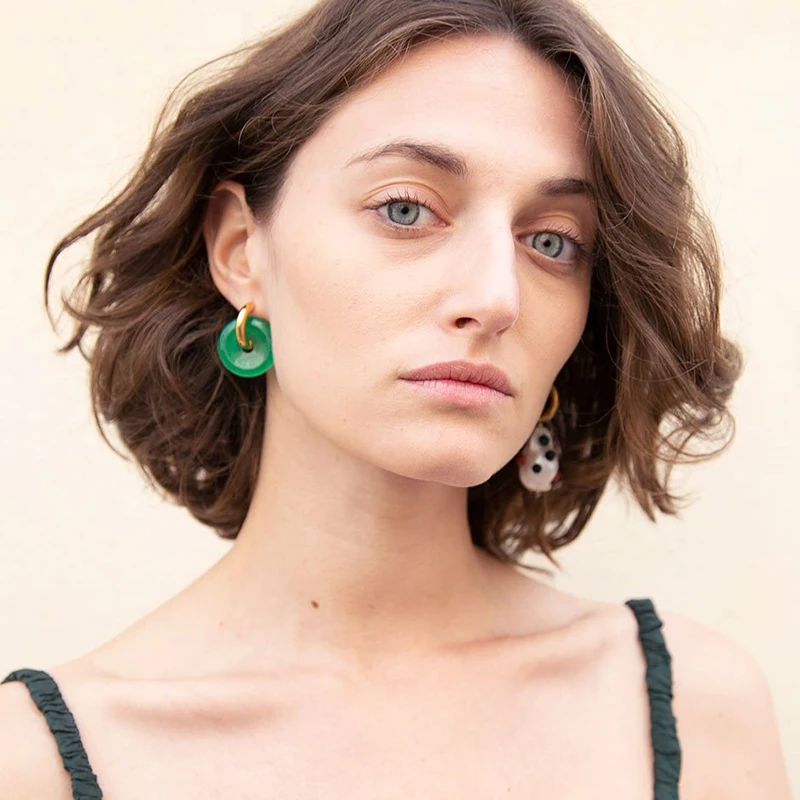 Boucles d oreille femme круглый натуральный камень свисающие серьги золотые женские модное