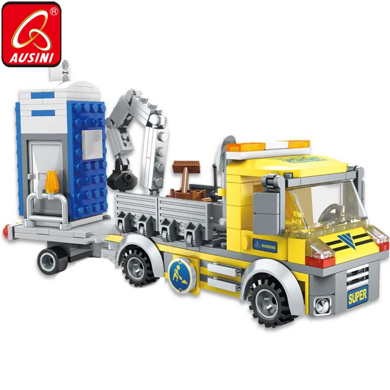 

AUSINI Construction City Container Crane Building Blocks Car Truck Toys for Children Designer Model Brick Educational Boys Truck