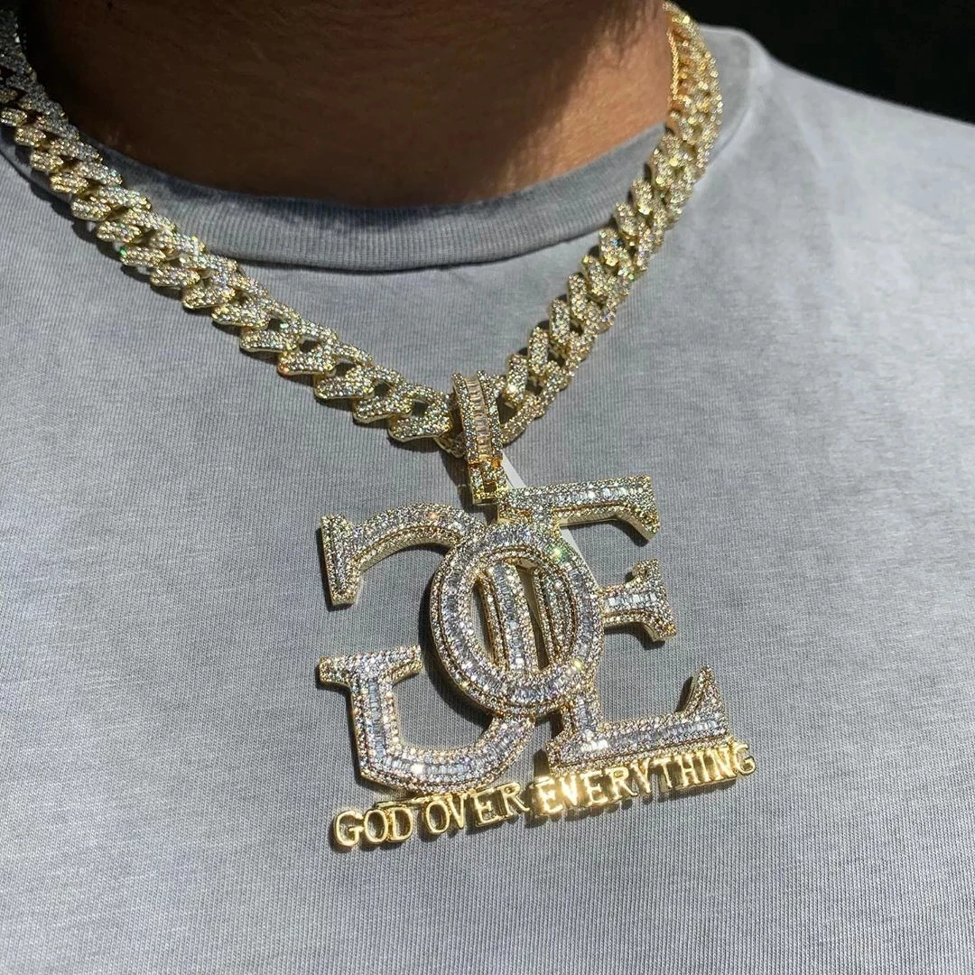 

Iced Out Bling 5A geometry Cubic Zirconia Big Large Size Letter Pendant Initial Necklace For Men Boy HipHop Tennis Chain Jewelry