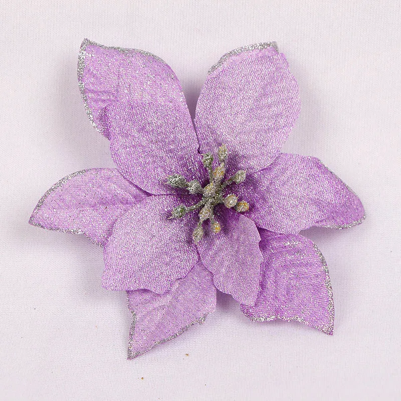 10 шт. красный блестящий цветок Poinsettia Рождественская елка украшения Рождественские украшения для дома Рождество год Декор вечерние принадлежности - Цвет: purple