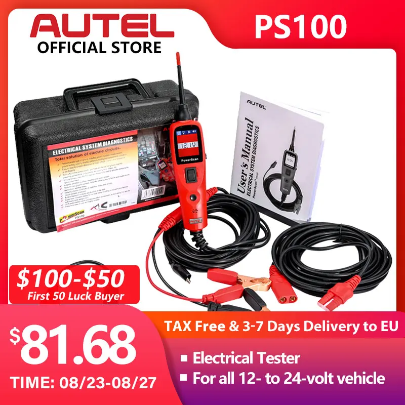 Autel PowerScan PS100 Auto Electrical Circuit AVO meter Automotive Circuit Tester Build-In Flashlight for 12-24V Diagnostics