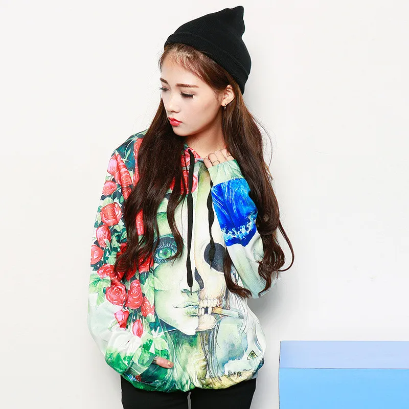 

Hiawatha Skull Digital Printed Hooded Sweatshirt Autumn Winter Women Large Size Hoodies WY1028
