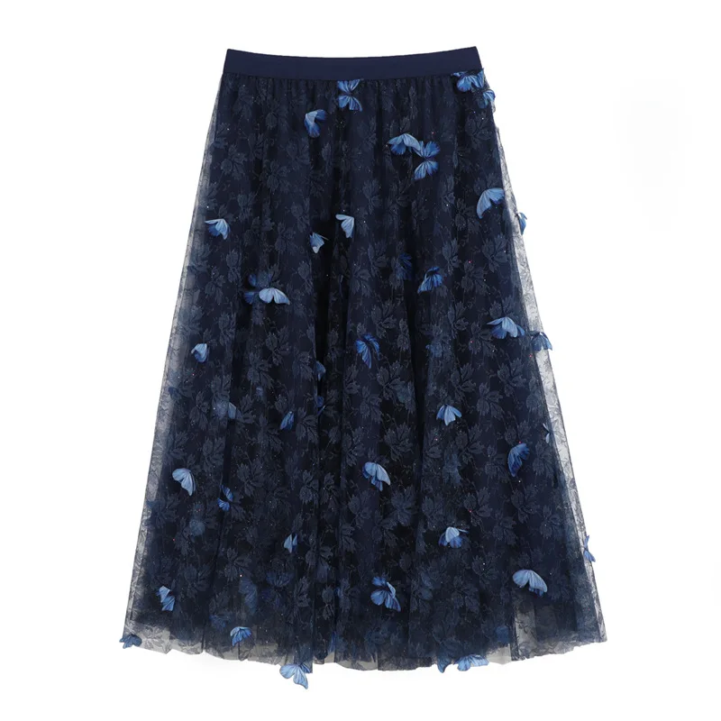 

High Quality Embroidery Skirts Womens Spring Summer 2021 Vintage Elegant Skirts Ladies Butterfly Mesh Fairy Skirt Histrionics