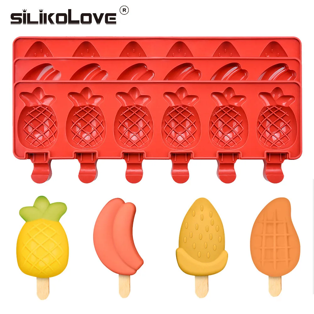 

SILIKOLOVE Food Grade Silicone Ice Cream Mold DIY Homemade Popsicle Molds Fruit Juice Ice Bar Mold Mango Banana strawberry Shape