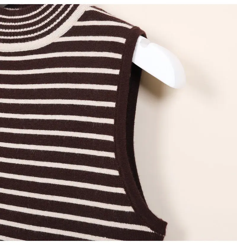 

Half Turtleneck Striped knitted Tank Top Elegant Sleeveless Basic Slim Women Tops Sexy Summer 2021 Spring New Arrival