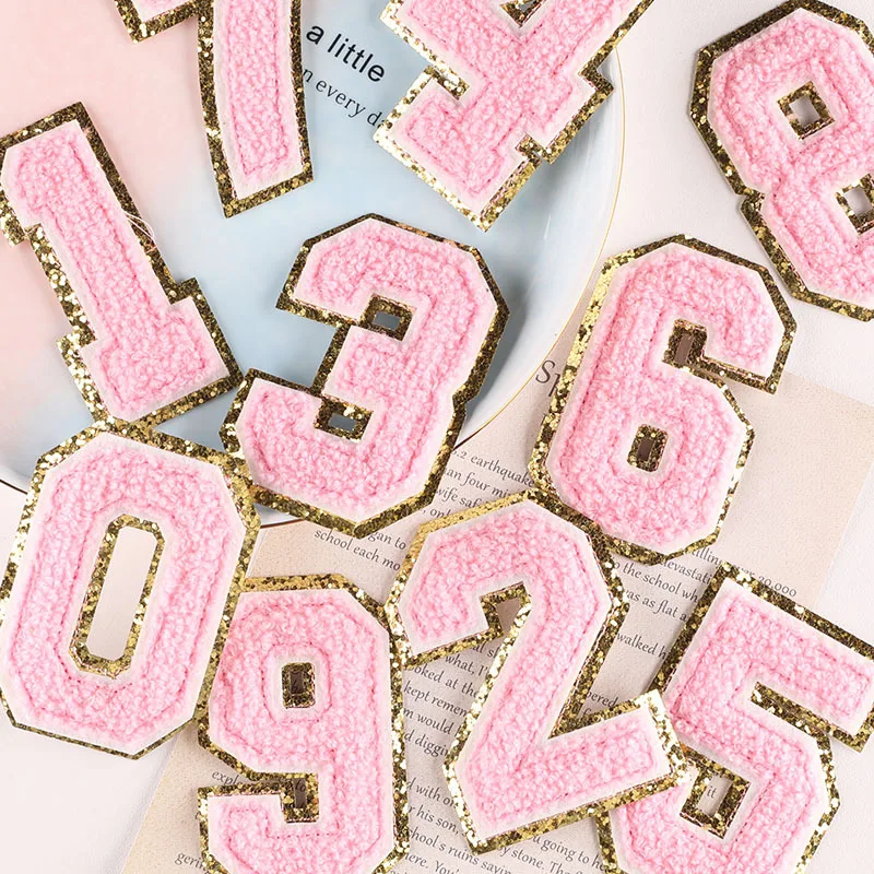 

Pink 0-9 Number Patch Towel Embroidered Patches For Kids Clothing Bags Jeans Sew On Accessories DIY Number Patch Hotfix Applique