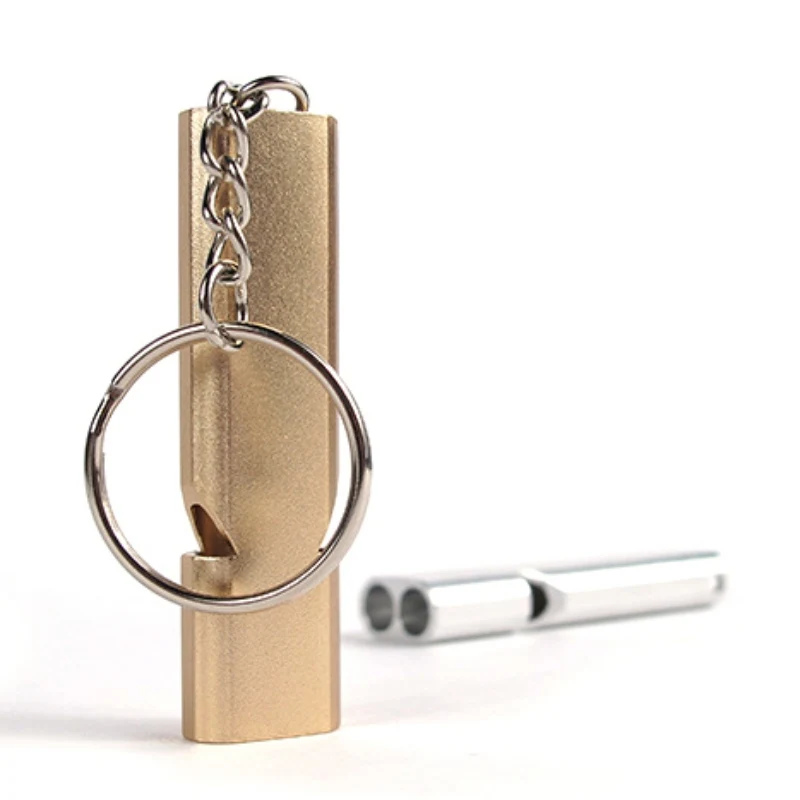 

Double Pipe High Decibel Aluminum Alloy Outdoor Emergency Survival Whistle Keychain Cheerleading Whistle Multi-tool