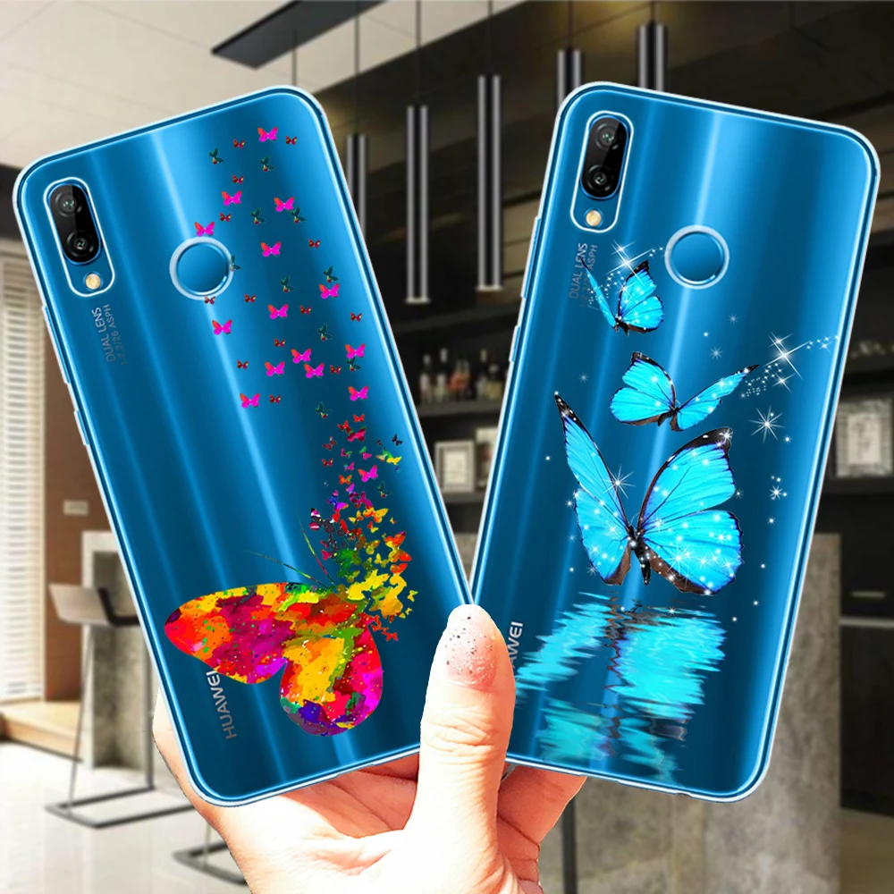Яркий прозрачный мягкий силиконовый чехол из ТПУ с синей бабочкой для Huawei P40 Lite E