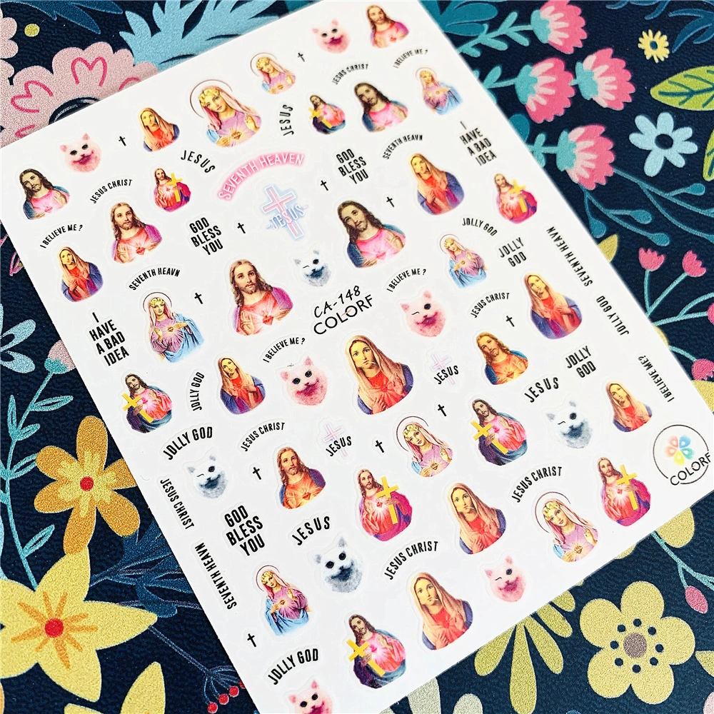 Newest HANYI-34 Jesus 3d nail art sticker decal stamping export japan designs rhinestones decorations |