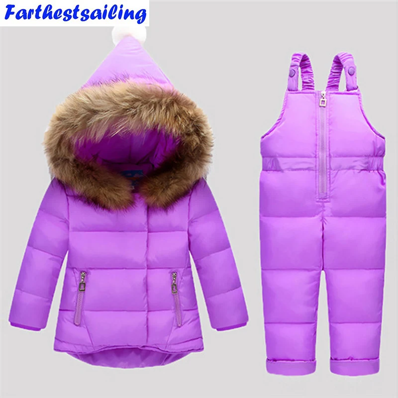 

Down Jacket For Girls Snowsuit Winter Overalls For Boy Children Warm Jackets Toddler Outerwear Baby Suits Coat + Pant Set 2-4Y