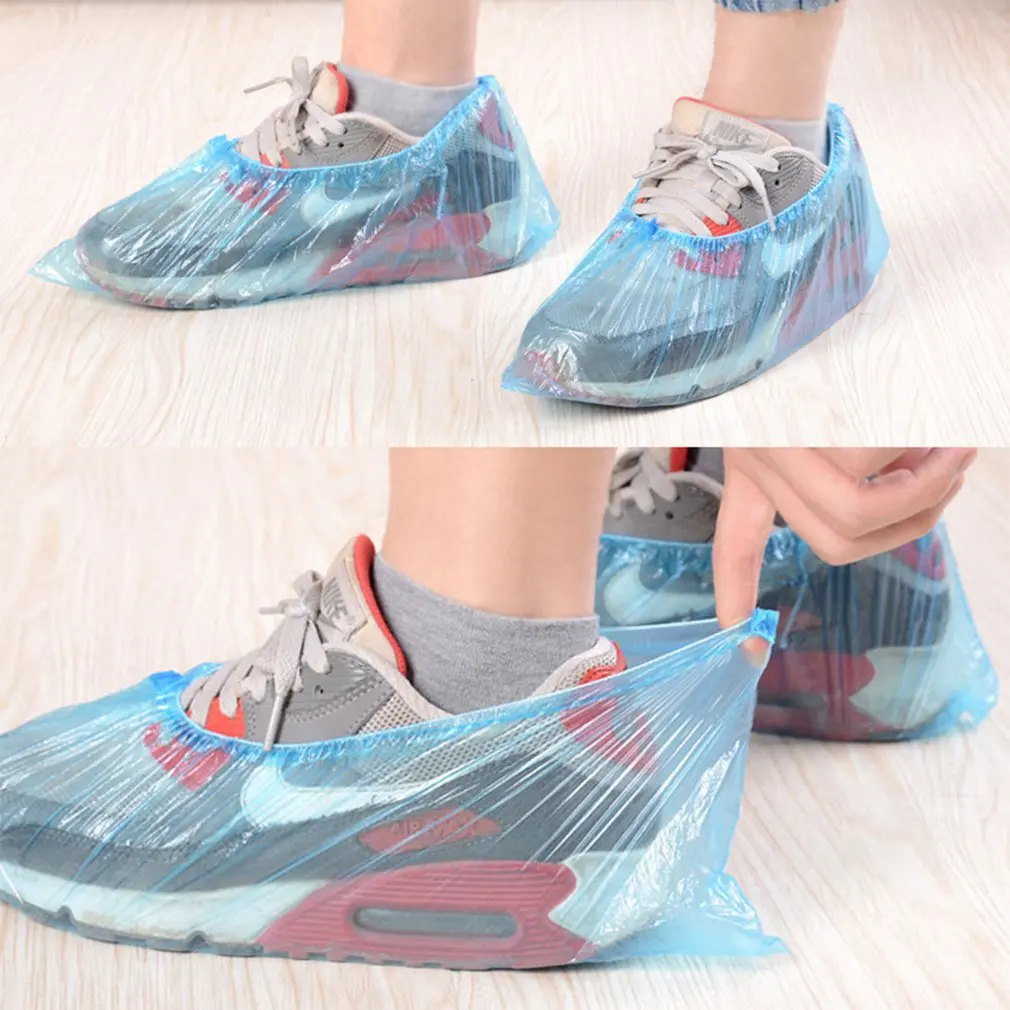 

100Pcs disposable plastic thin thick outdoor rain carpet cleaning shoe cover blue waterproof shoe cover hot shoe cover