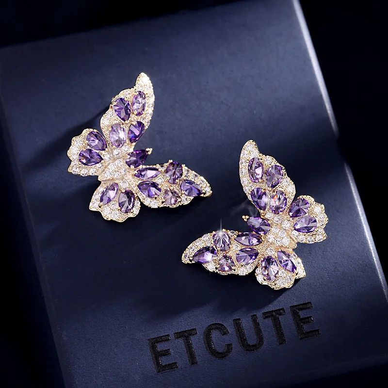 

Foydjew Summer New European American Fashion Butterfly Stud Earrings Inlaid Zircon Insect Design Earring Pink Earrings For Women