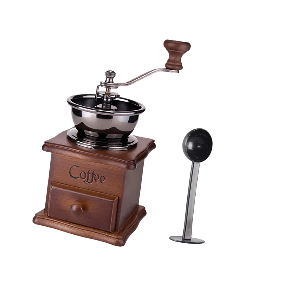 Антикварная кофемолка ручной работы деревянная бобовая мельница и ложка|Темперы