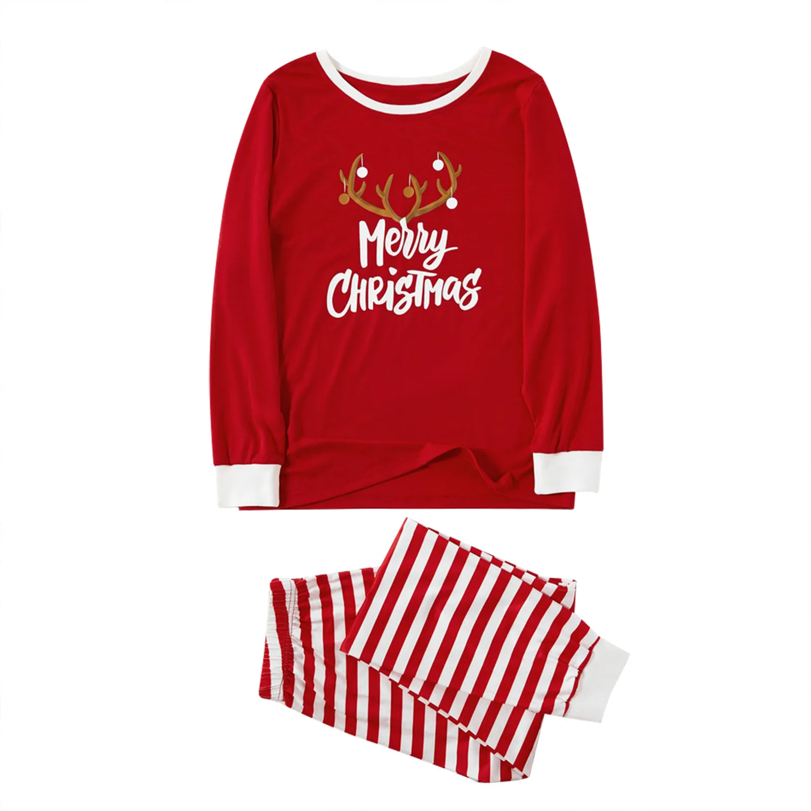 Пижама семейная Рождественская Женская топ с надписью мам + полосатые брюки